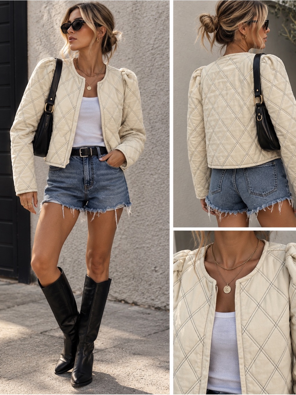 Eesome Quilted denim Cream jacket